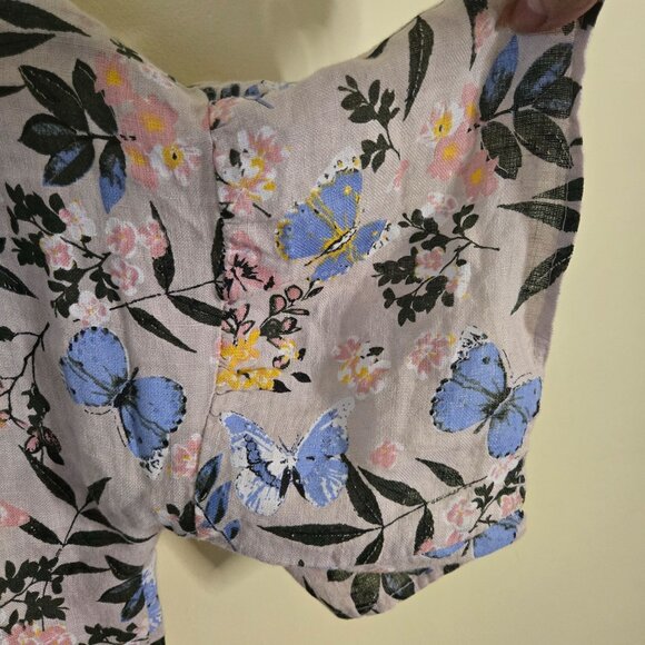 Viola Borghi Made In Italy 100% Linen Butterfly Floral Bell Sleeve Top Size L - Picture 6 of 8